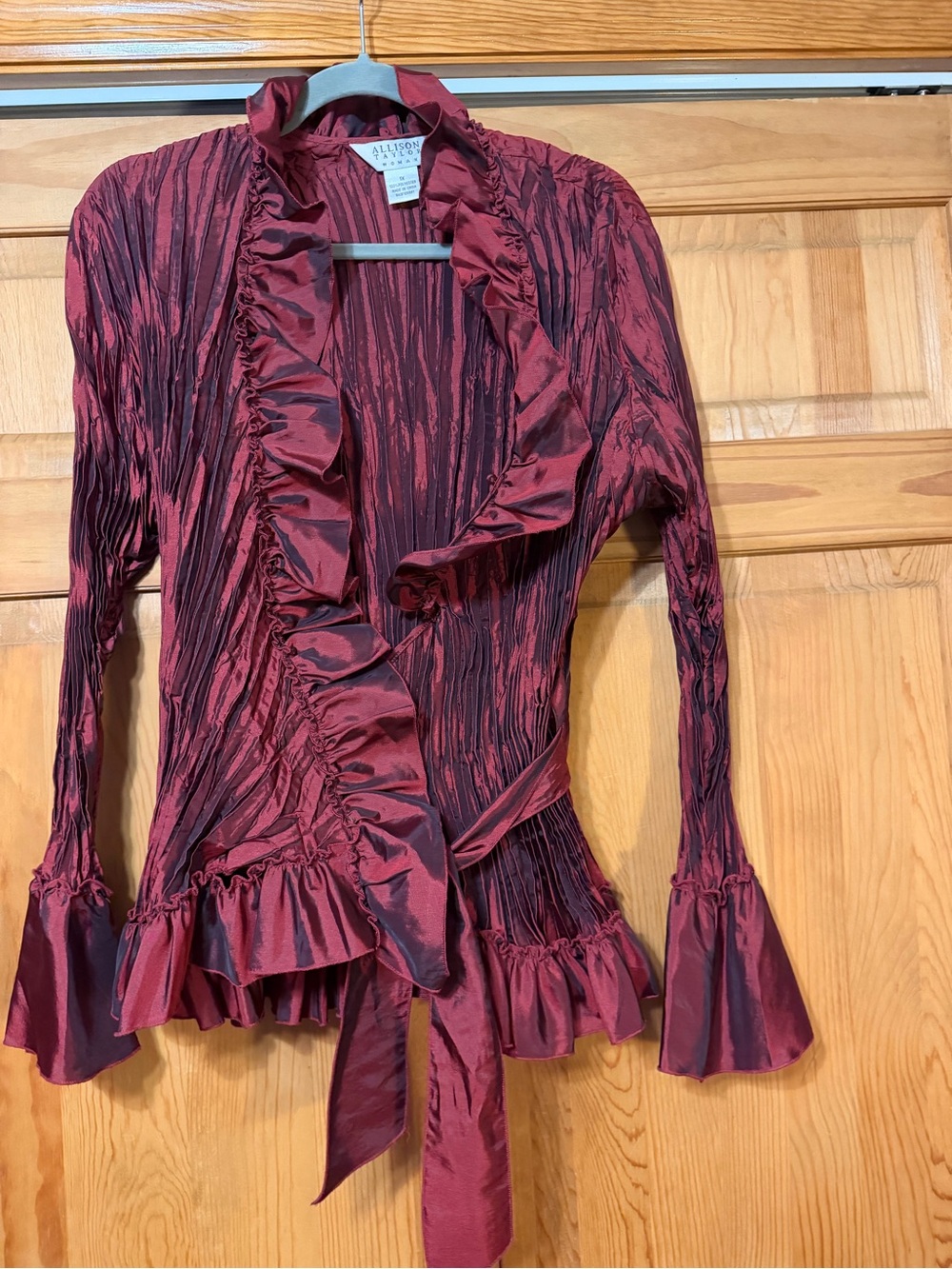 Allison Taylor Burgundy Ruffle Tie-Front Blouse